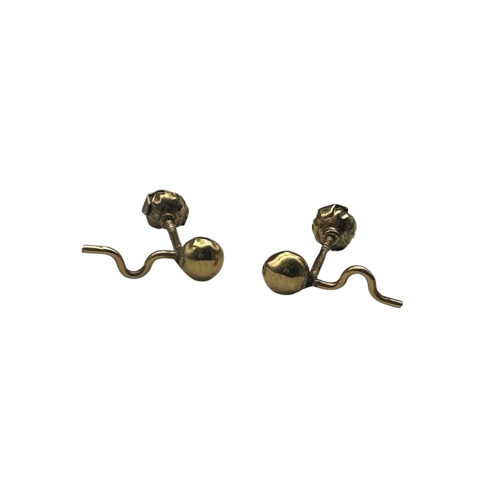 Vintage Plateria Taxco 14k Gold Ball Tail Stud Squiggle Earrings Mexico